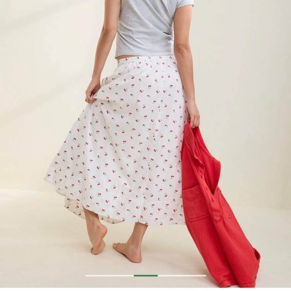 NWT Aerie New Essential Novelty Print Cherry Maxi Cotton Cottagecore skirt sz L - Picture 2 of 12